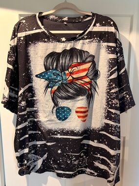 NWOT Women’s Plus Size 5x Patriotic Graphic Tee with American Flag Accents